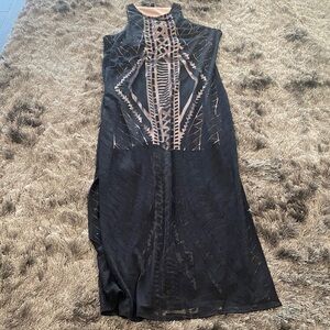 Chic Black and Tan Midi Dress